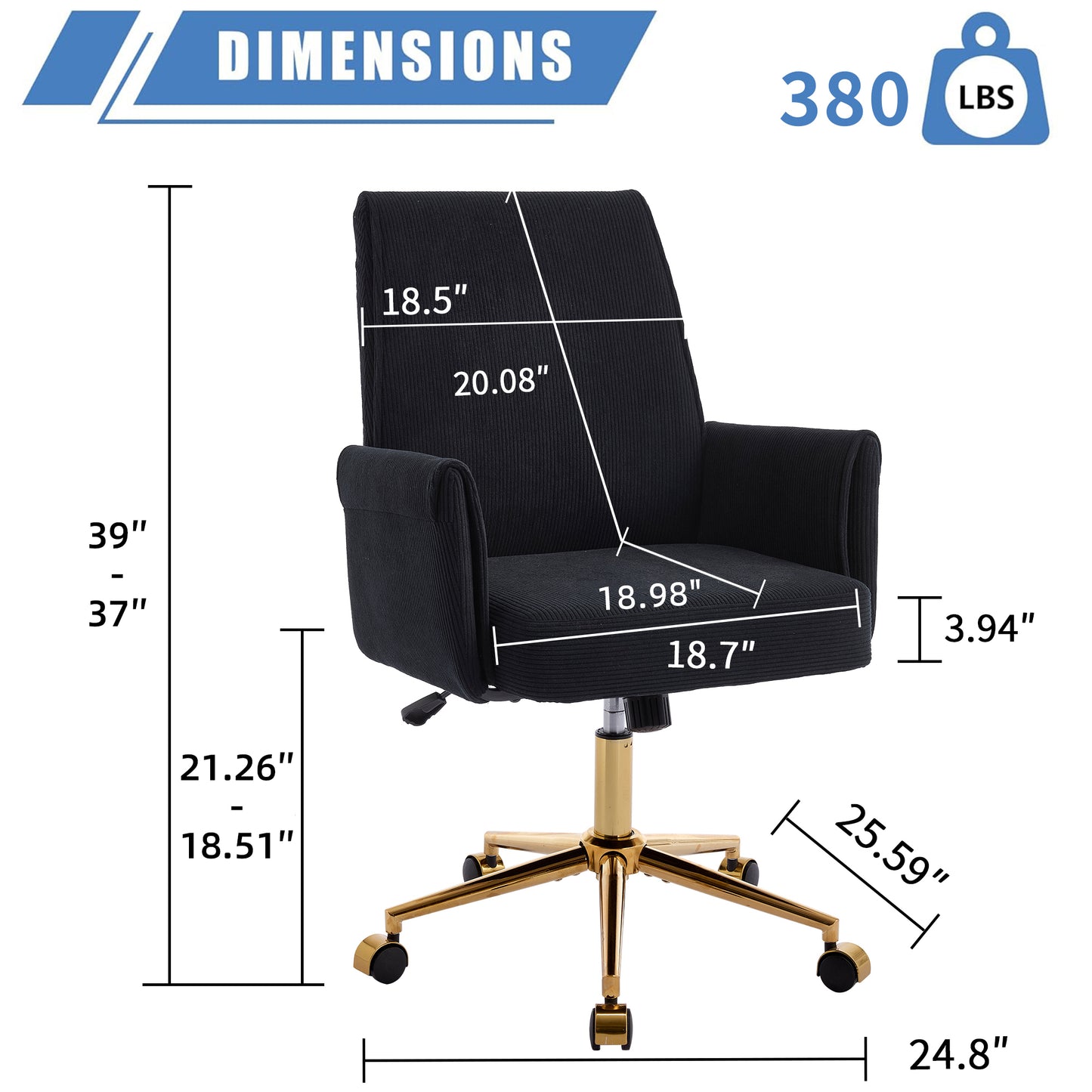 Mid-Back Ergonomic Office Chair - Striped Fabric, Black
