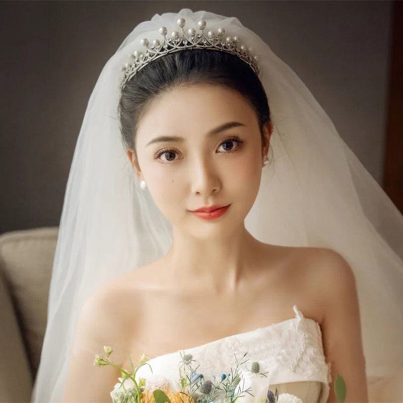 Pearl Bridal Tiara Crown - Silver Alloy Wedding Headpiece