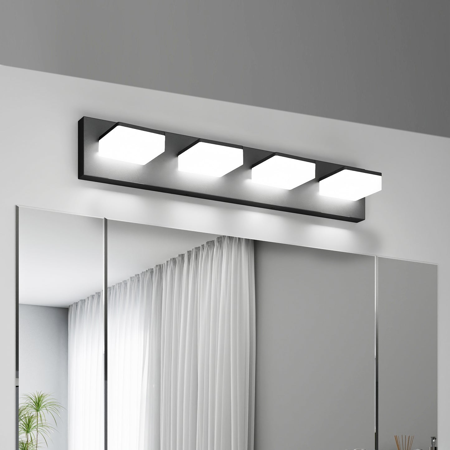 LED Bathroom Vanity Light Fixture - 4-Light Matte Black, 25-Inch