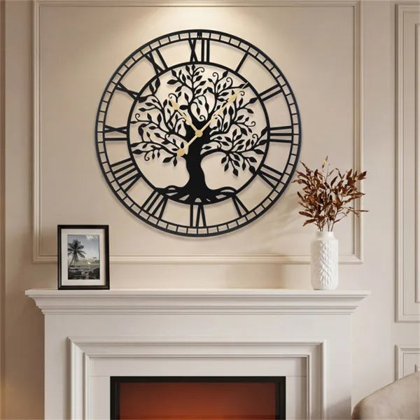 Black Tree of Life Wall Clock - 27" Non-Ticking Quartz Design