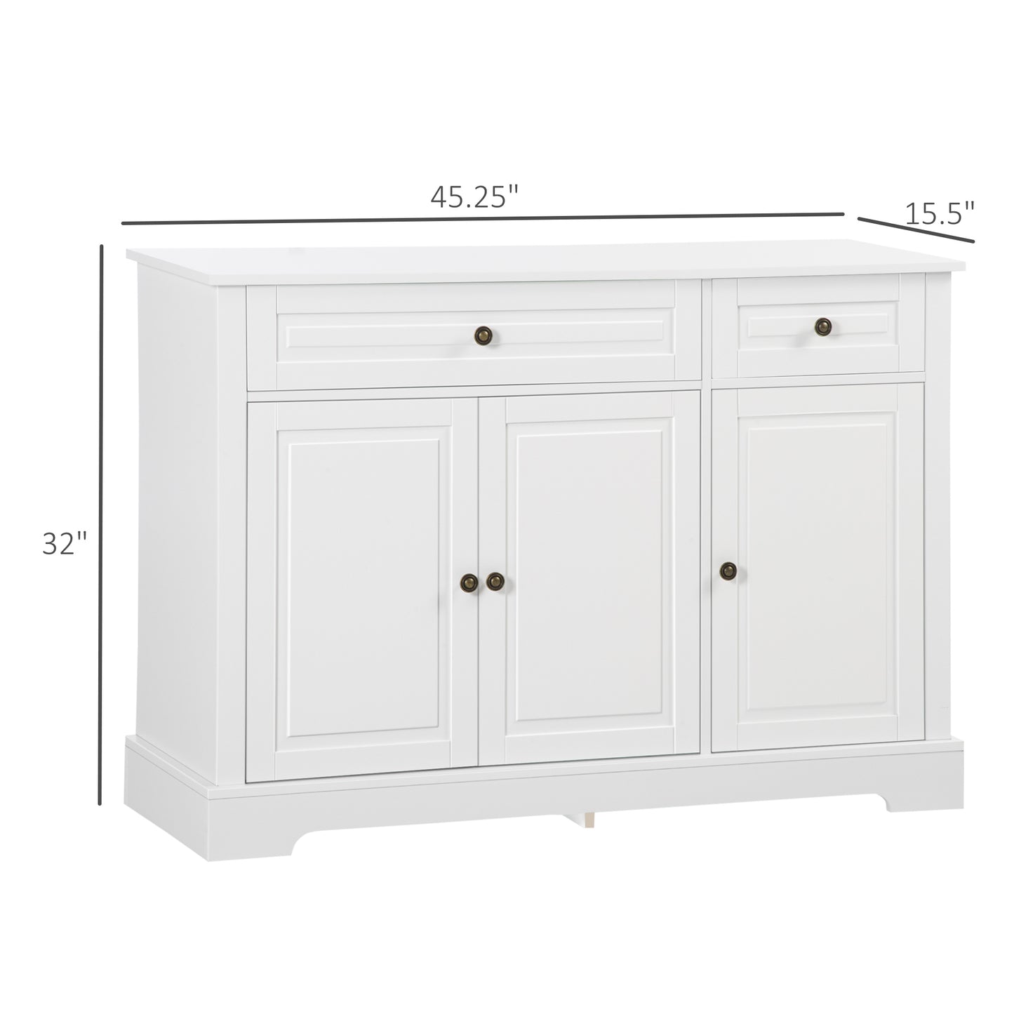 Modern White Sideboard Buffet Cabinet with 2 Drawers & Adjustable Shelves