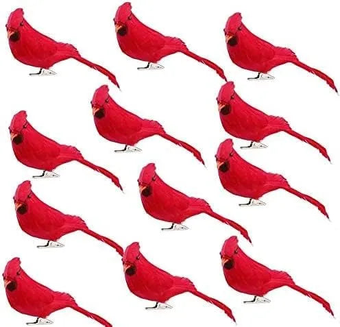 12 Pcs Red Cardinal Birds with Clips for Christmas Tree Decoration