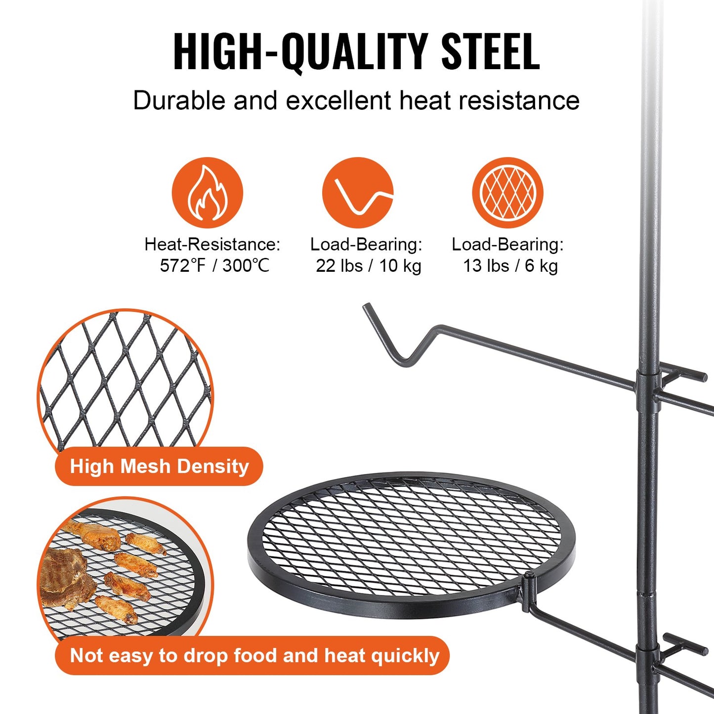 Swivel Campfire Grill - Heavy Duty Steel, 360° Adjustable, Portable BBQ
