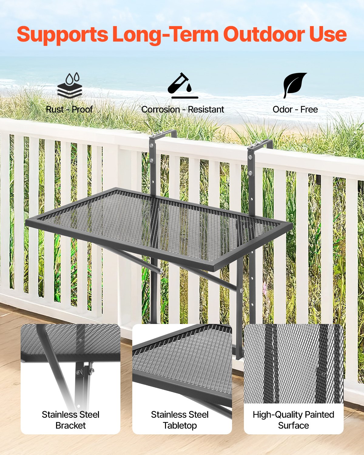 Outdoor Hanging Balcony Table 19x24 Inch Metal Folding Patio Railing Table