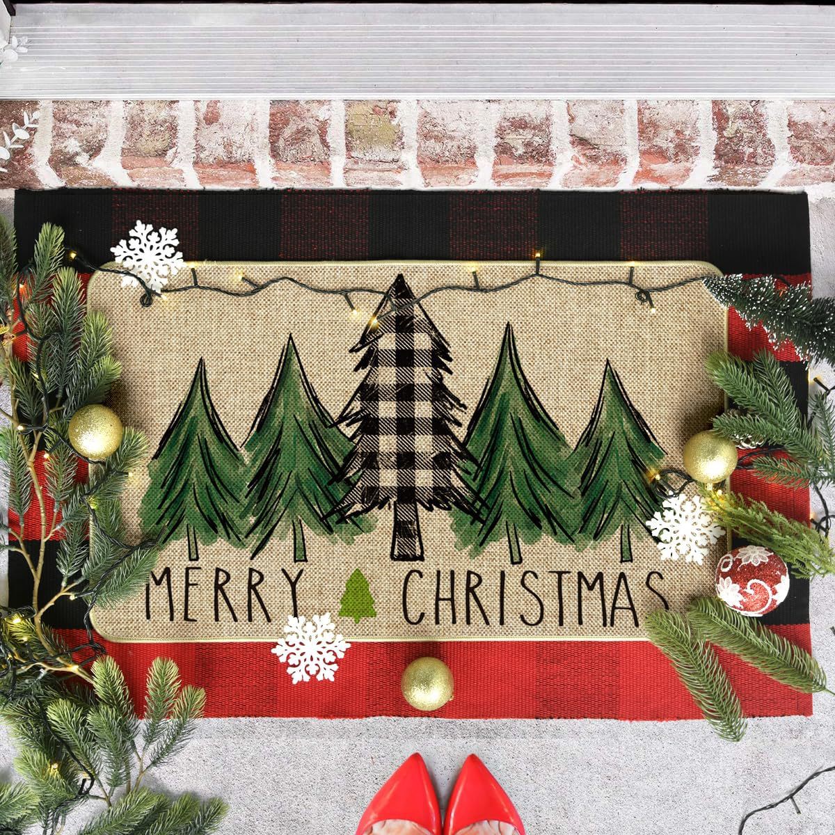 Country Striped Christmas Floor Mat - Festive Holiday Decor for Home & Garden