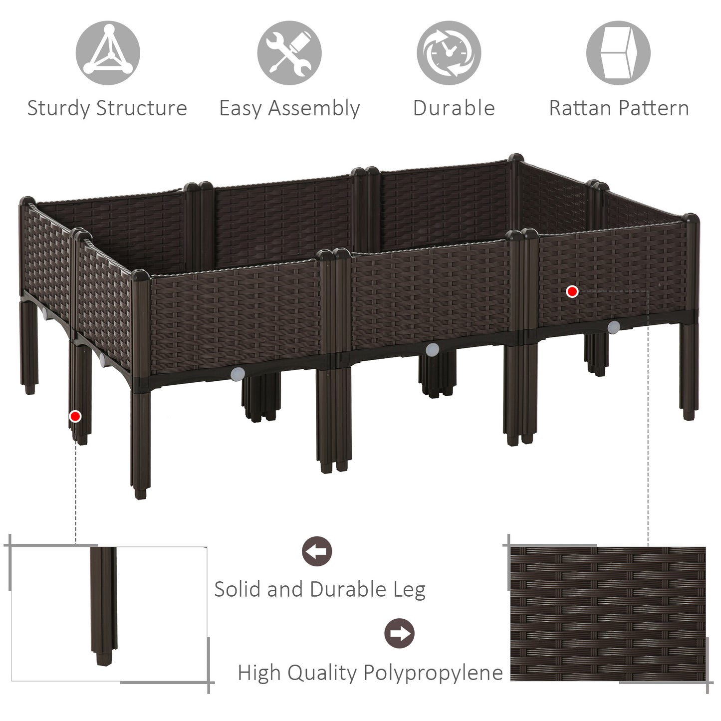 Raised Garden Bed with Legs - Planter Box for Flowers Herbs Vegetables 15x15 inches - Brown