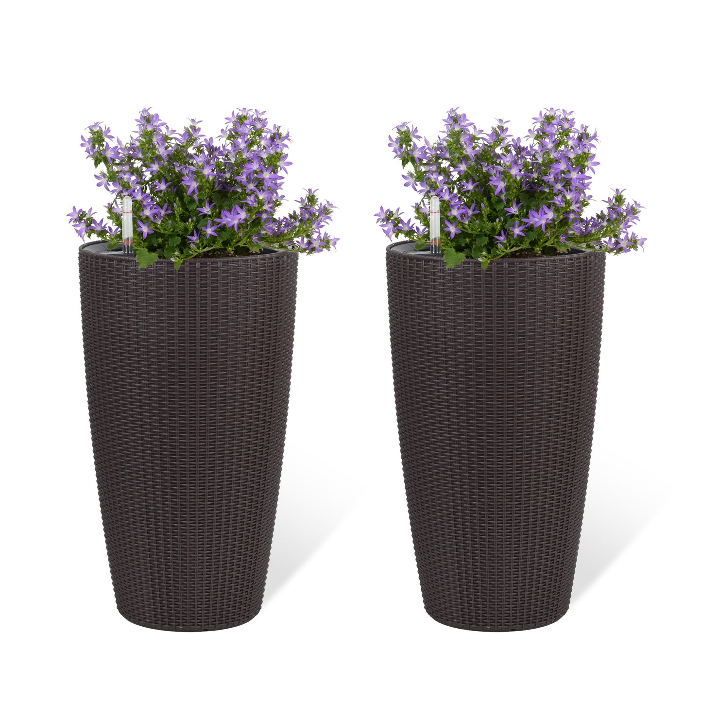 Set Of 2 Faux Rattan Tall Planters Outdoor Indoor Large With Water