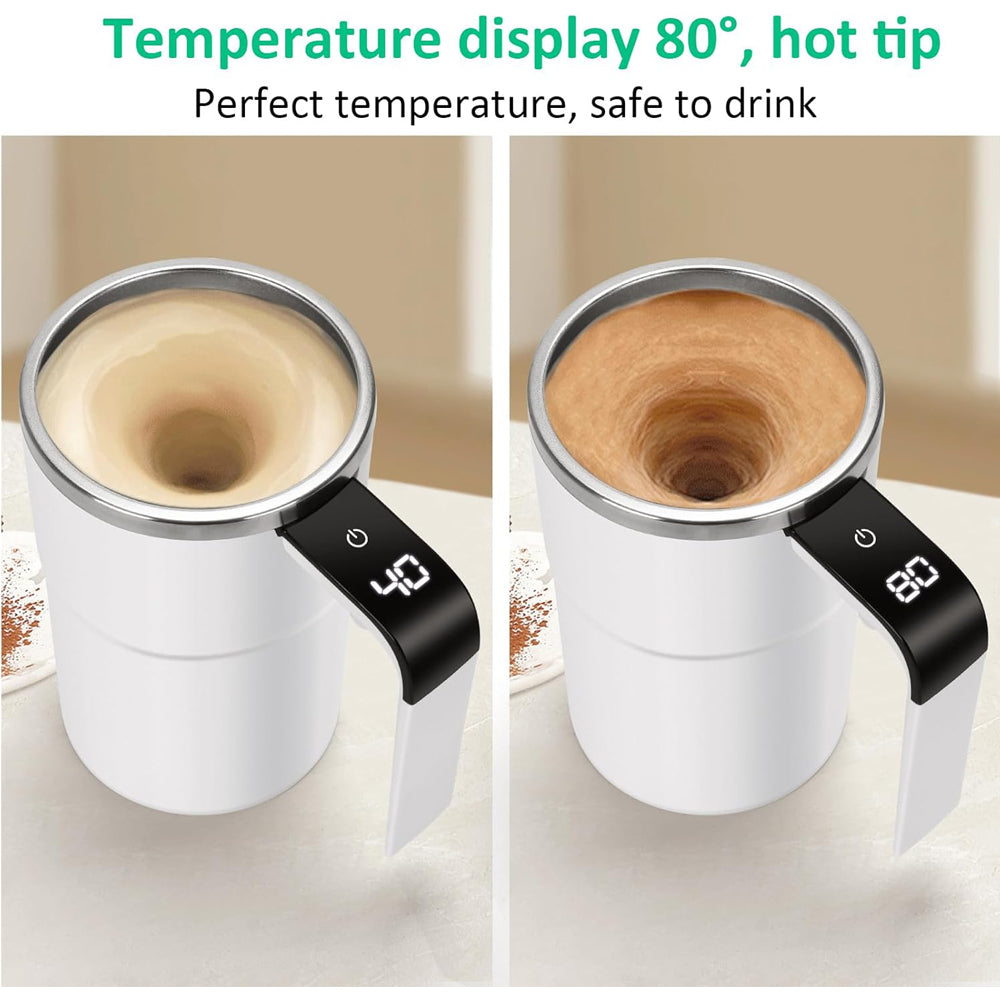 12oz Self Stirring Mug with LED Temperature Display - White