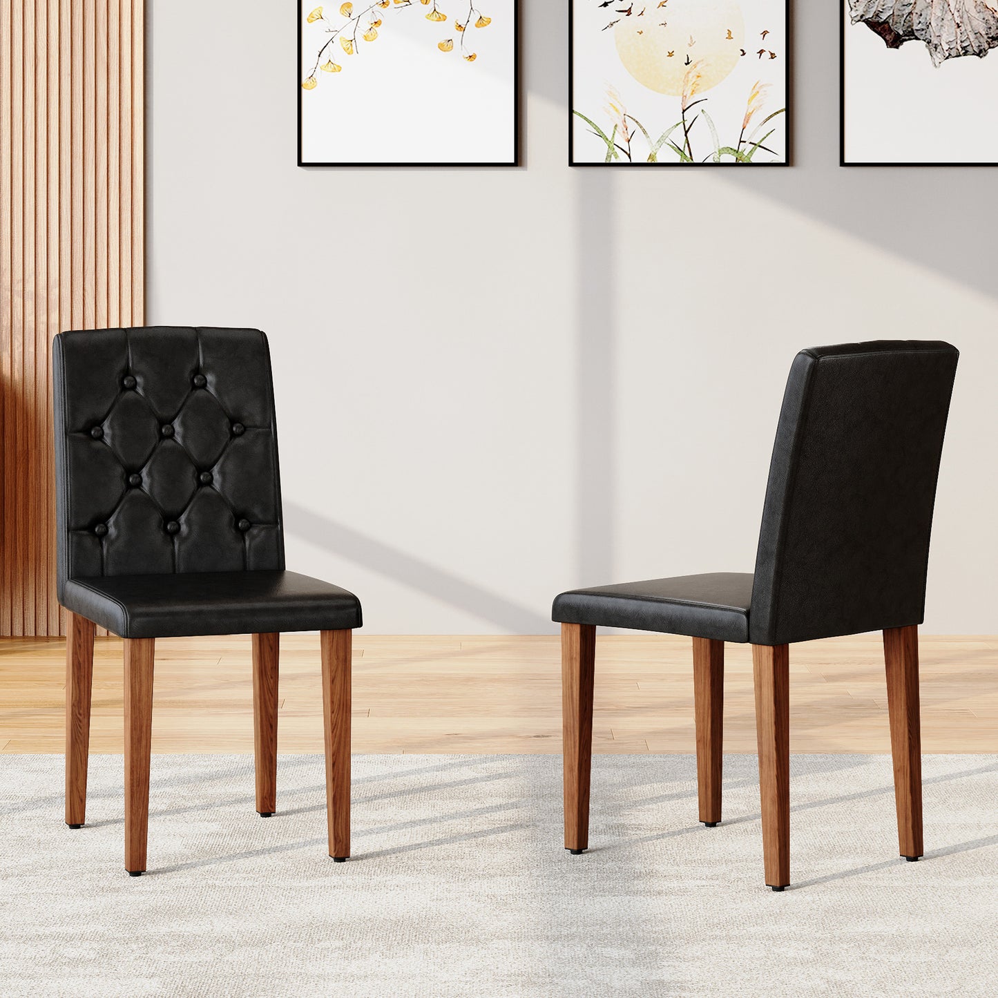 2-piece Set Of Black PU Dining Chairs Ergonomically Designed With A