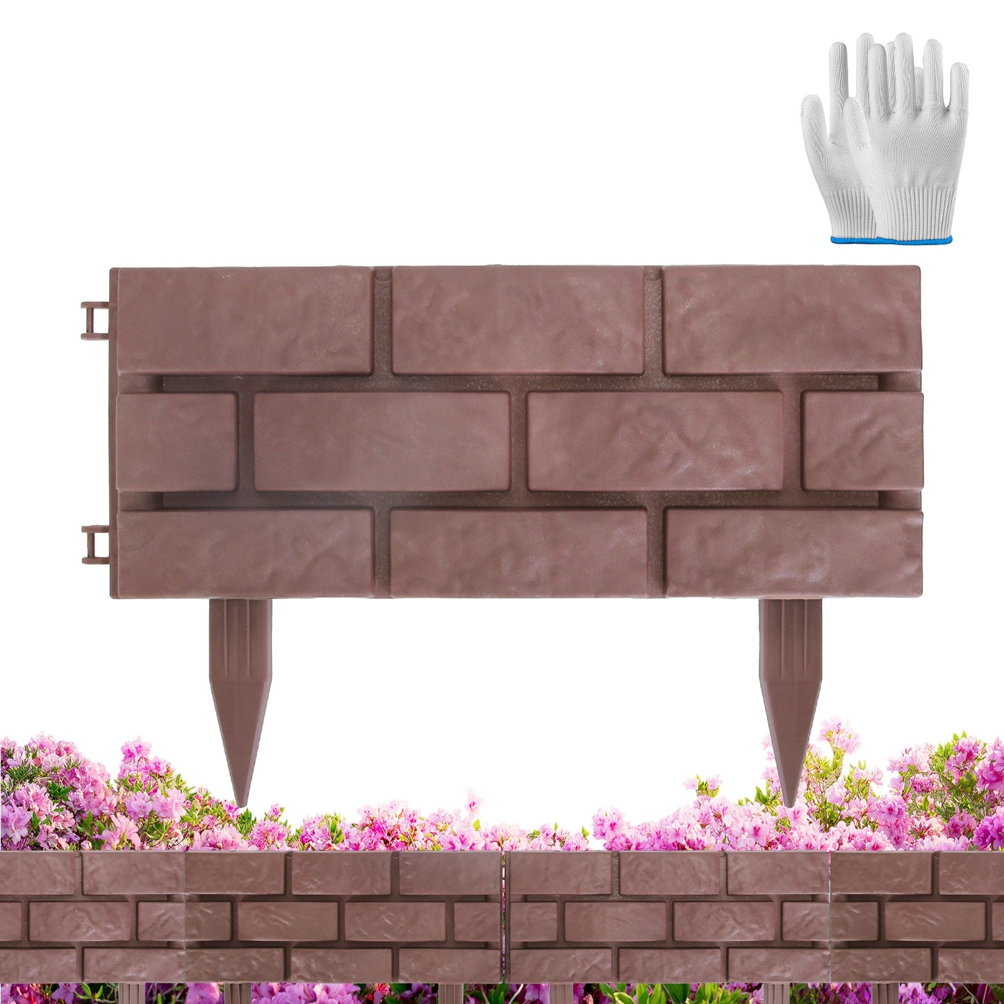 12-Pack Garden Edging Panels with Rotatable Connectors - Red Stone Fence Border