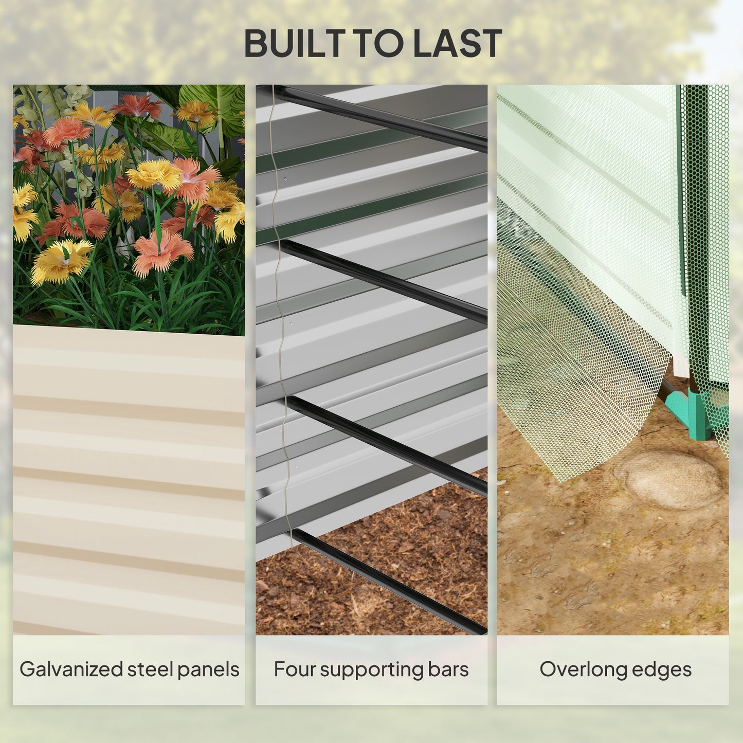 Galvanized Steel Raised Garden Bed with Crop Cage & Shade Cloth - Beige, 1185x340x150 mm