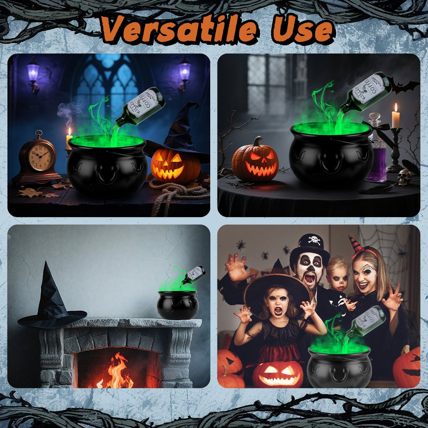 Halloween Floating Bottle Set with Cauldron & Green Mist