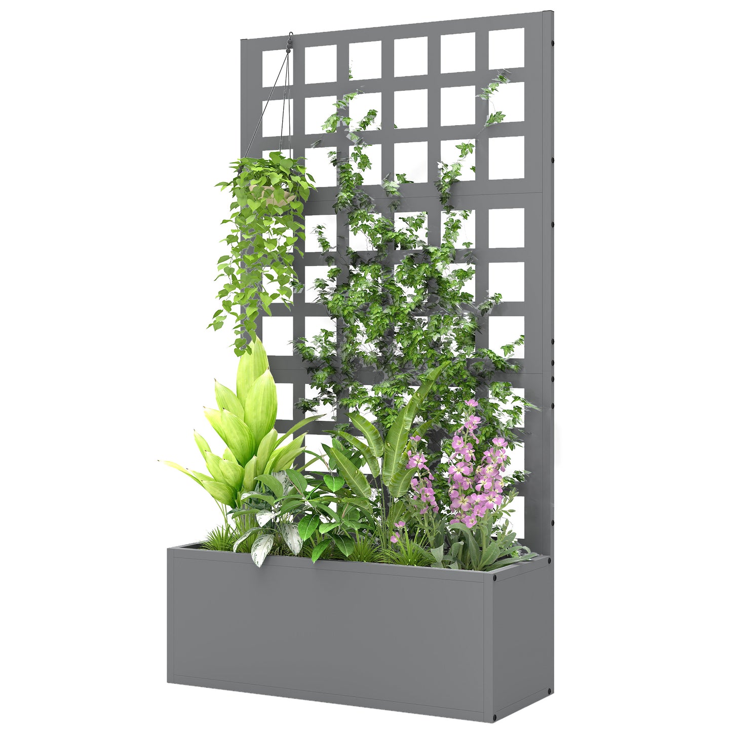Galvanized Raised Garden Bed with Trellis - Vegetable and Climbing Plant Planter, 24x9x44.5 inches, Gray