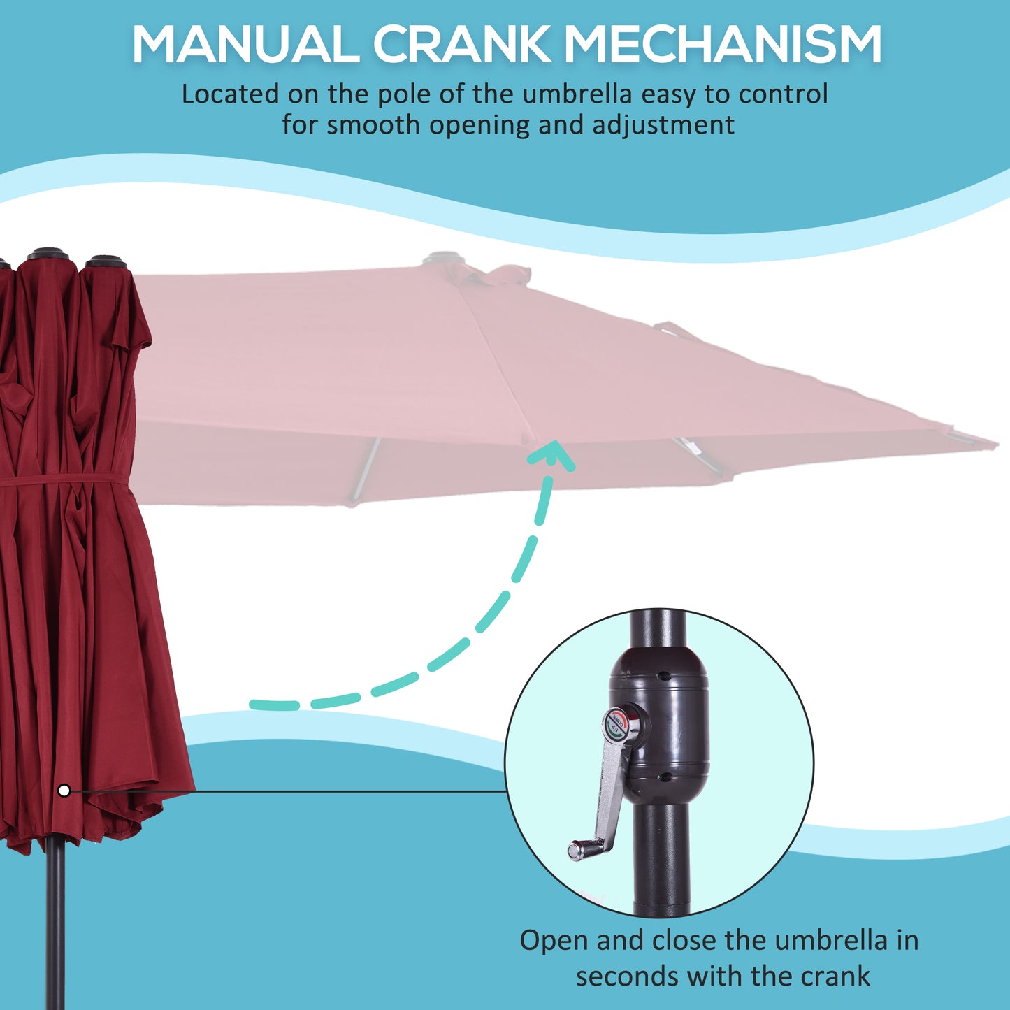 15 ft Double-Sided Patio Umbrella with Crank - Wine Red