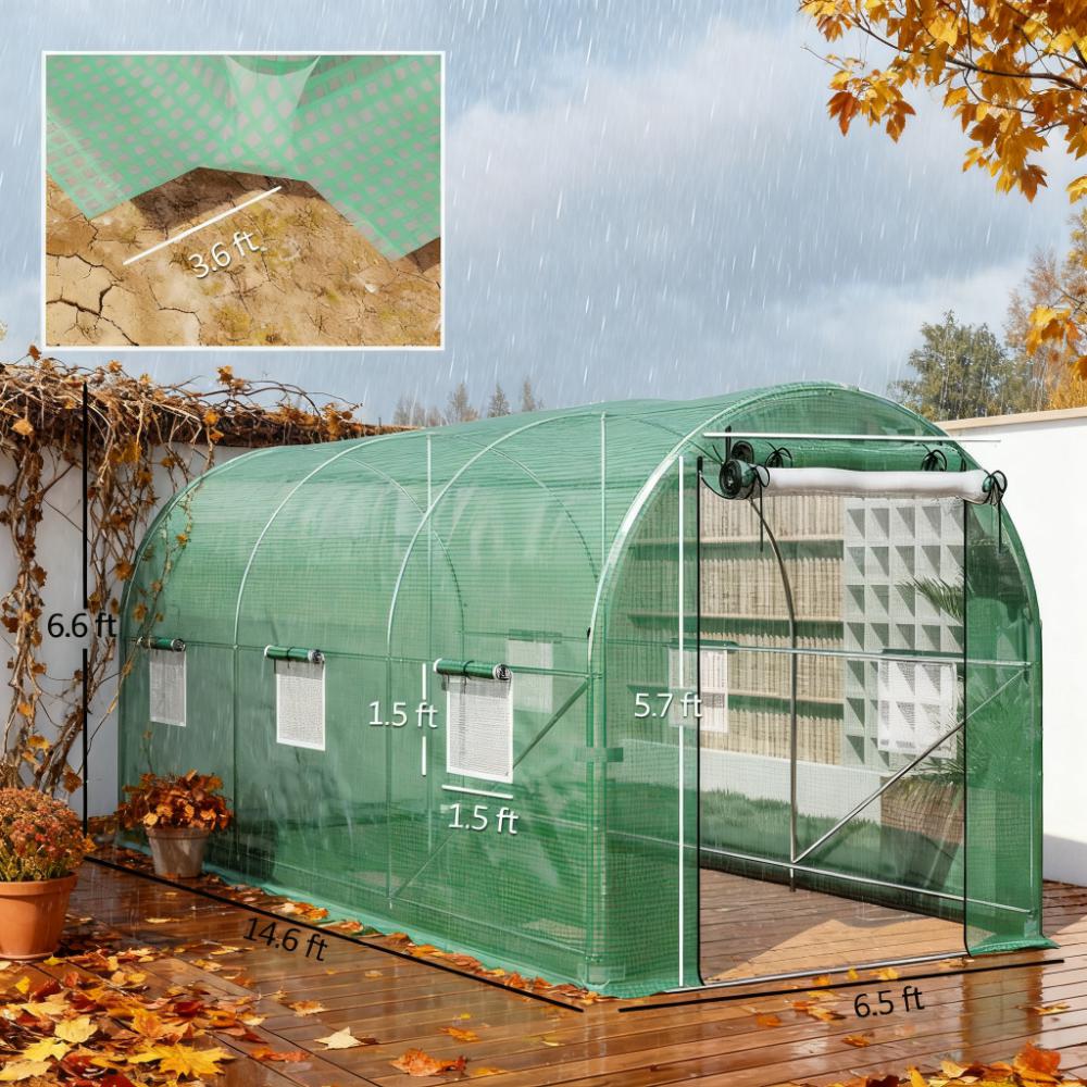Walk-In Greenhouse with 2 Support Rods - 175.6" x 78.3" x 78.7"
