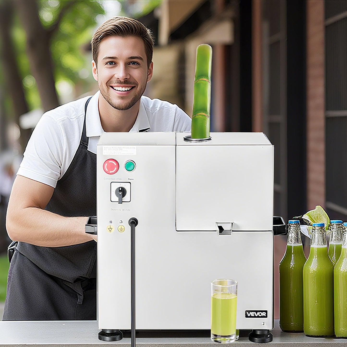 800W Commercial Sugar Cane Juicer - 661Lbs/H, 4 Rollers, 2.4-Inch Inlet, Stainless Steel