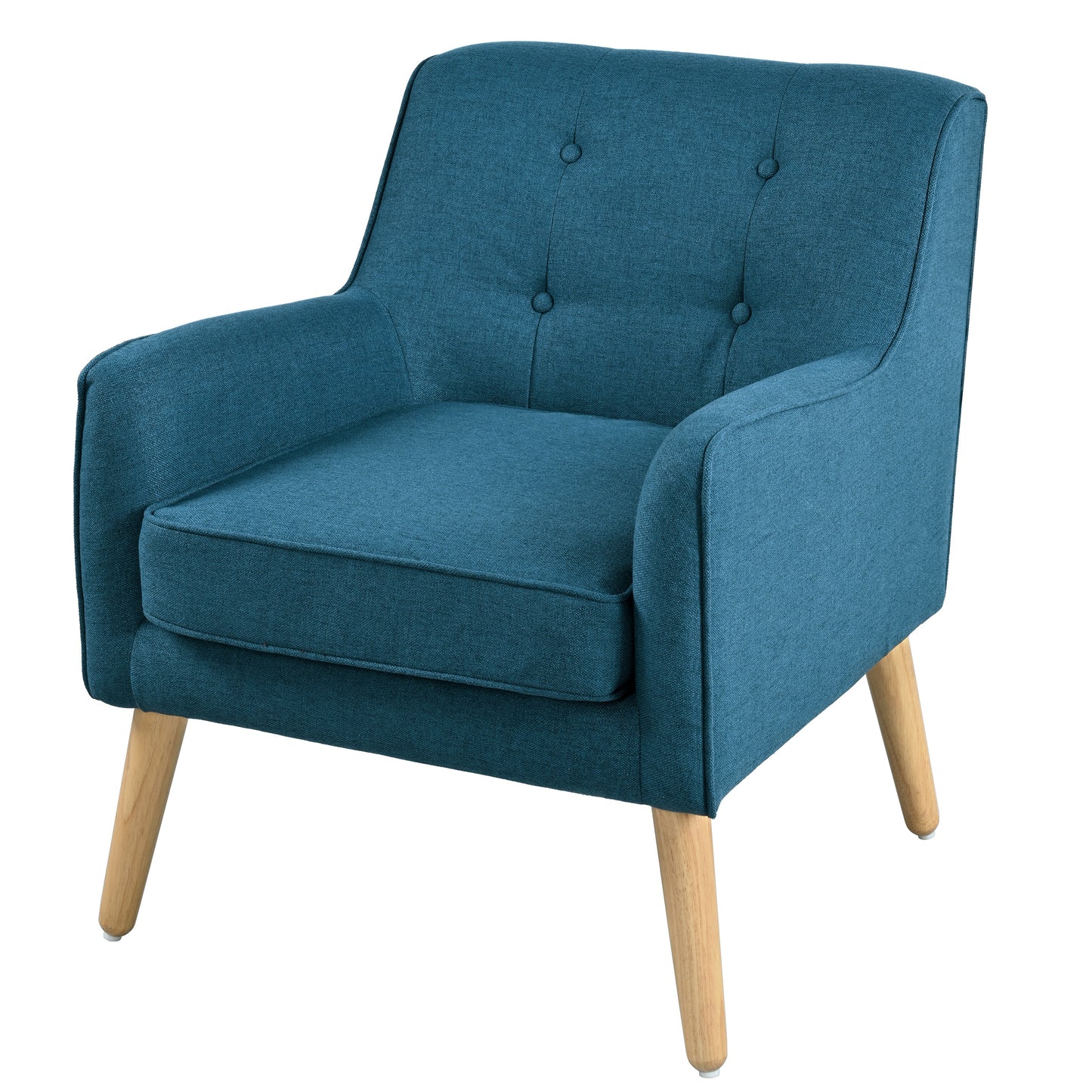 Mid-Century Modern Blue Accent Chair - Tufted Fabric with Wood Legs