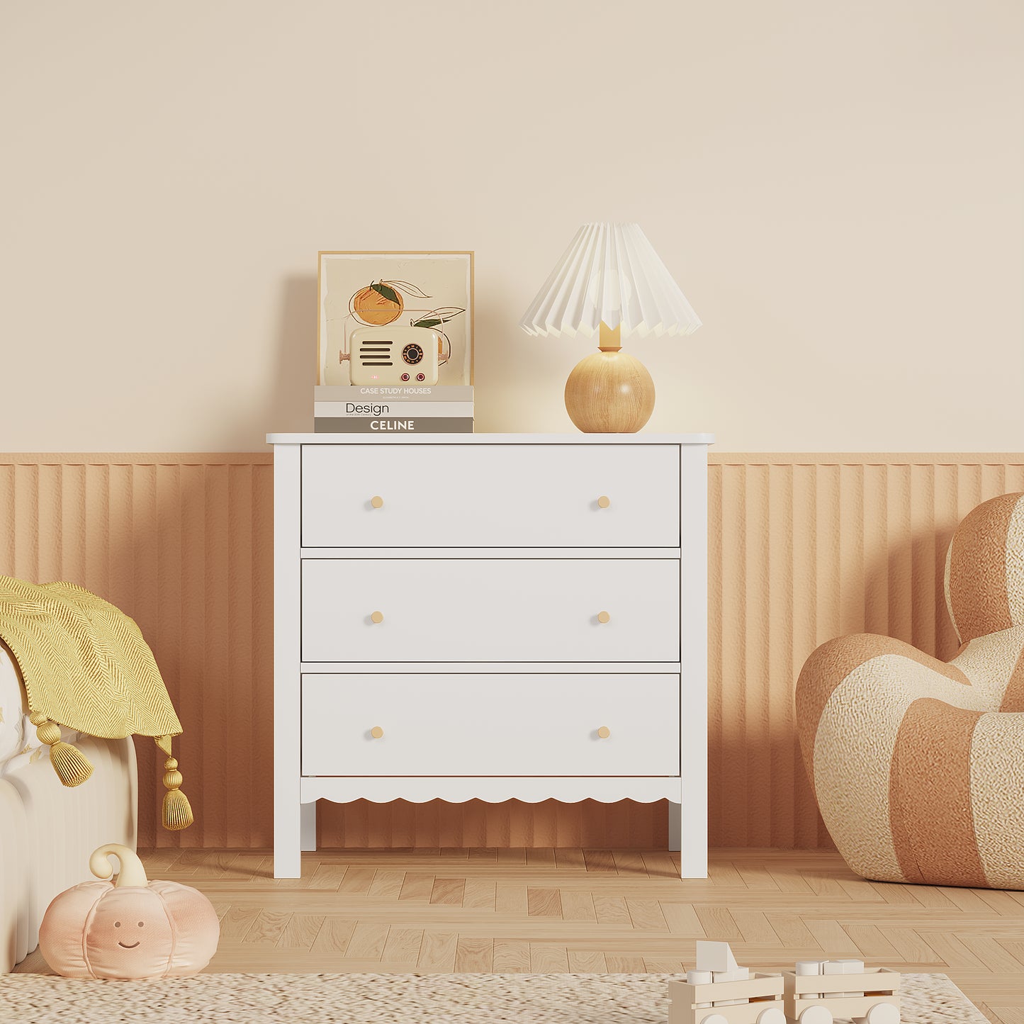 White 3 Drawer Dresser - Modern MDF Storage Cabinet