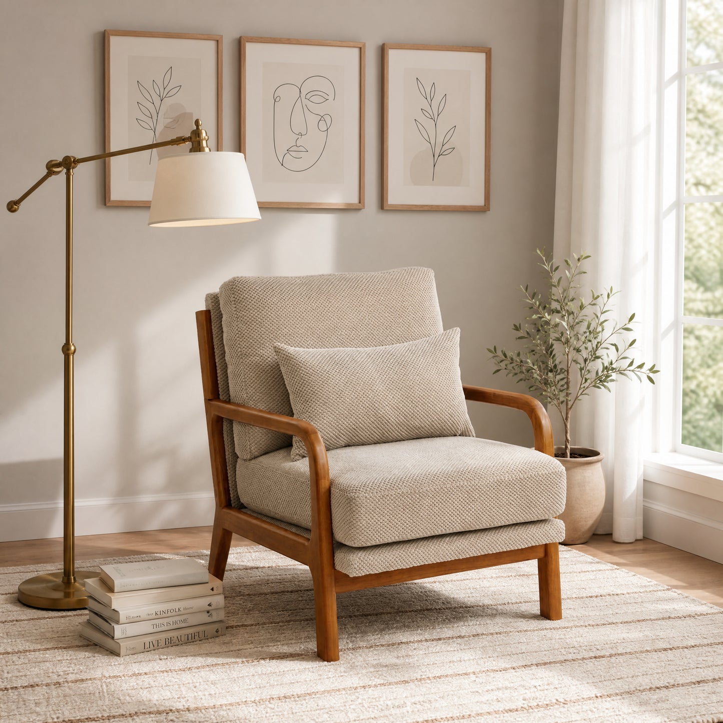 Mid-Century Modern Wooden Lounge Chair - Camel Upholstery