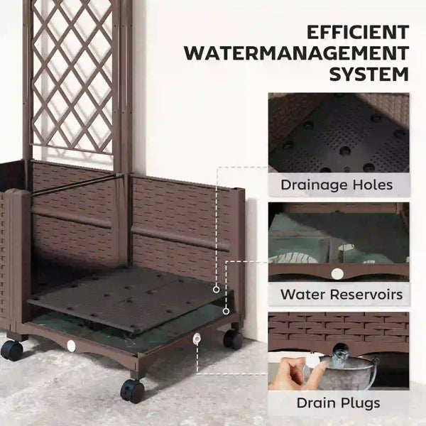 Raised Garden Planter Box with Trellis - Brown
