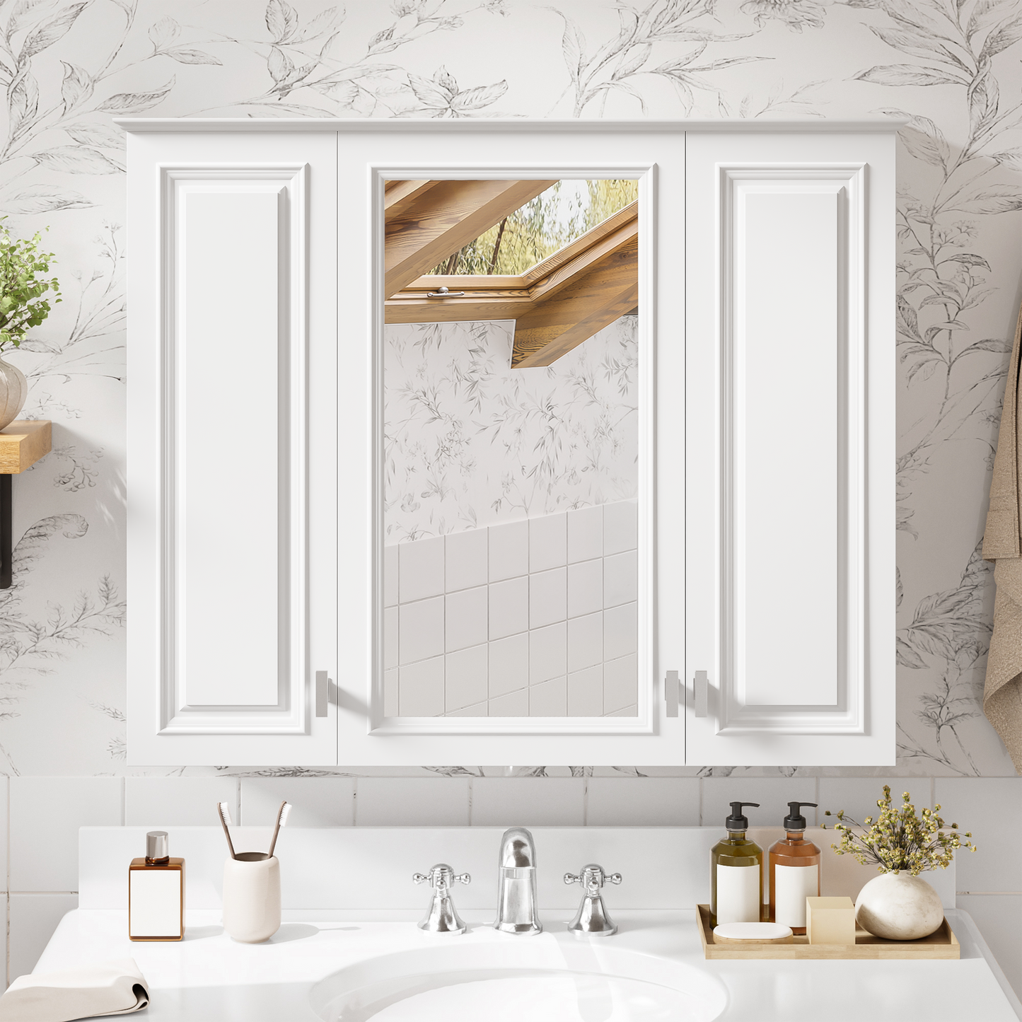 35-Inch Wall-Mounted Bathroom Cabinet with Mirror & 5 Shelves