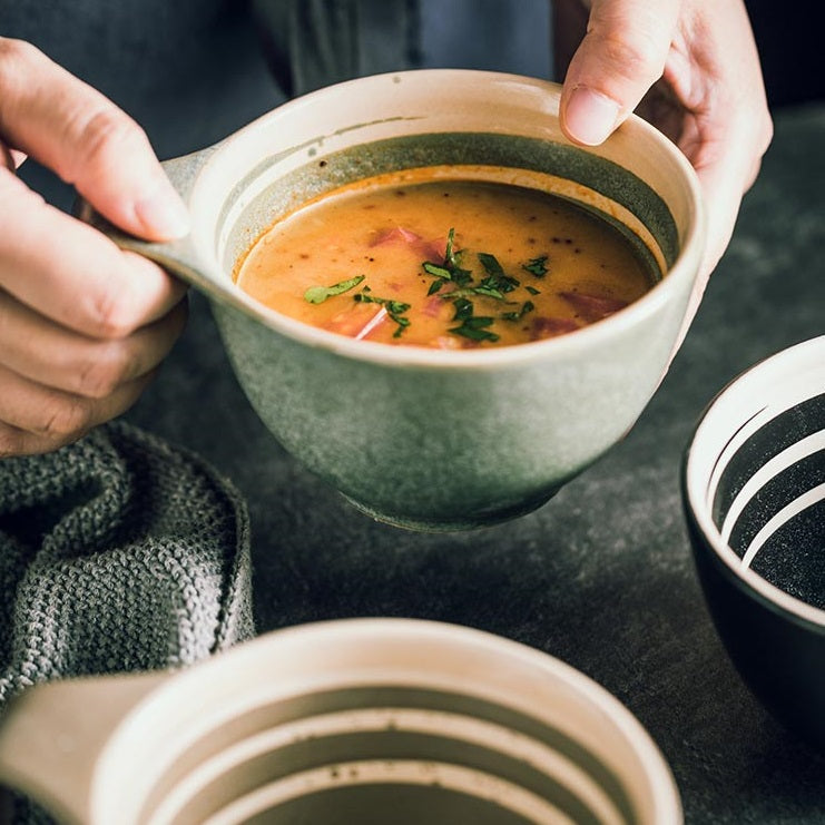 Hand-Painted Irregular Ceramic Rice Bowl - Antique Style, 7-Inch