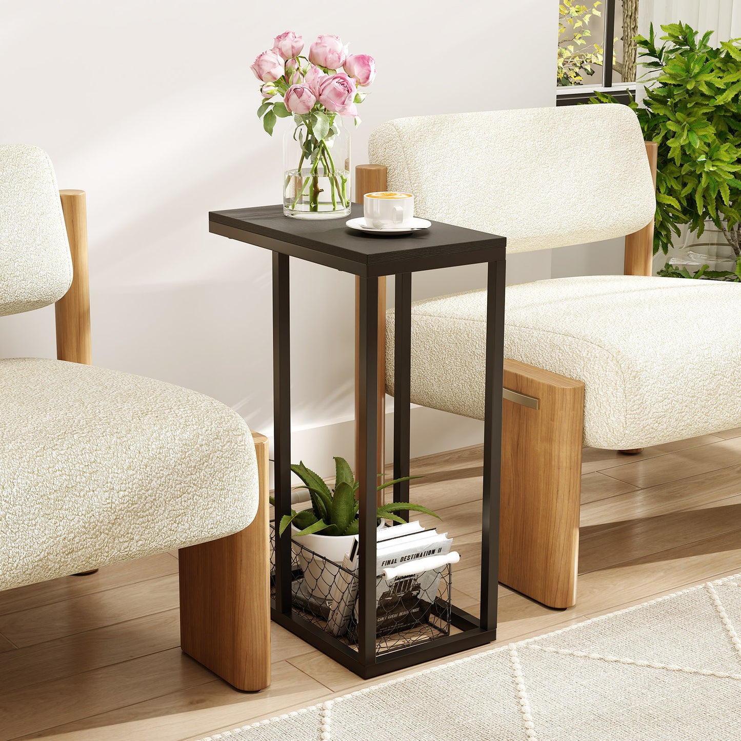 C-Shaped End Table for Couch - Space-Saving TV Tray