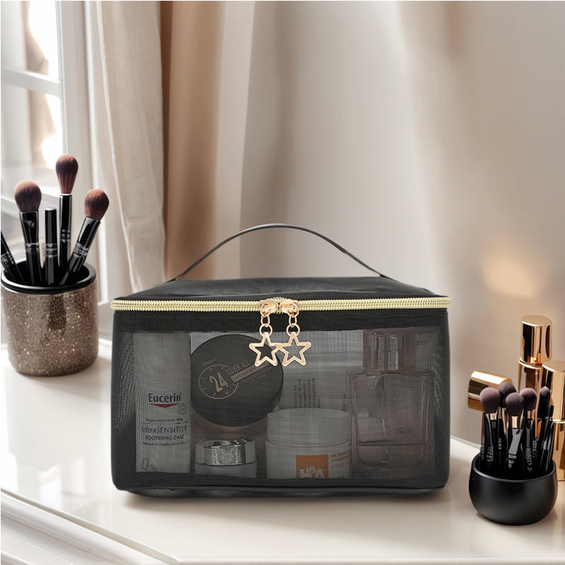 Double-Layer Hanging Toiletry Bag - Portable Mesh Travel Makeup Case