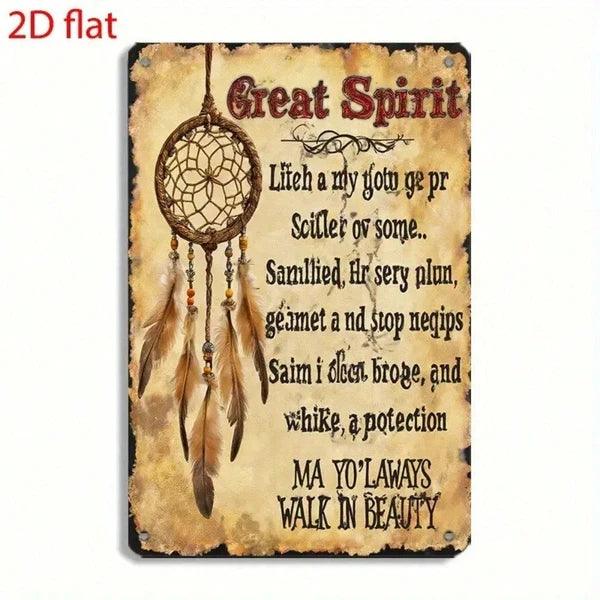 Retro Dream Catcher Metal Art Plaque - Inspirational Home Decor