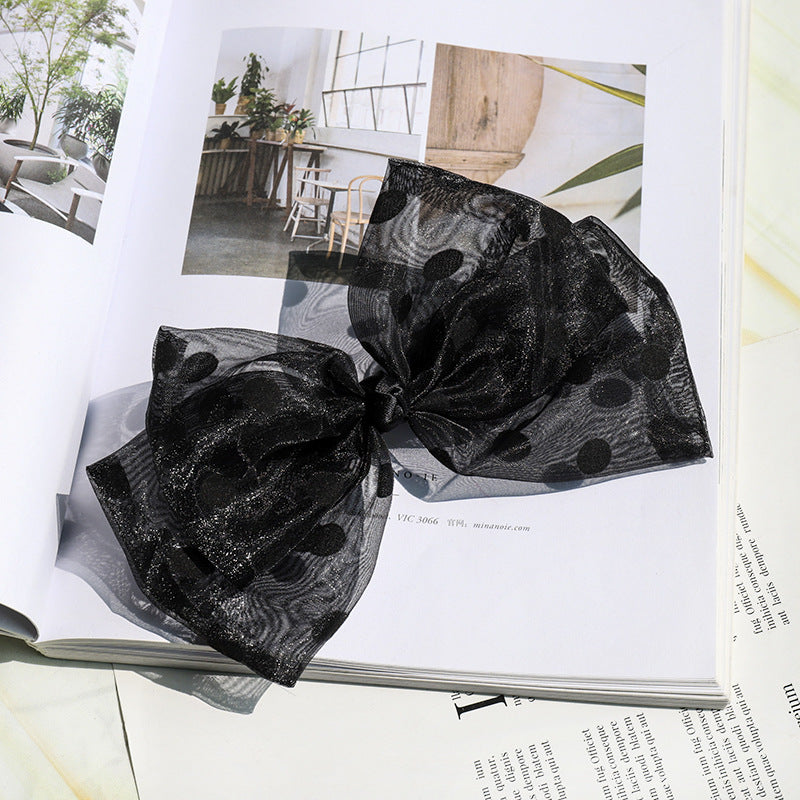 Polka Dot Mesh Bow Hairpin Clip - Women's Hair Accessories, Spring Clip