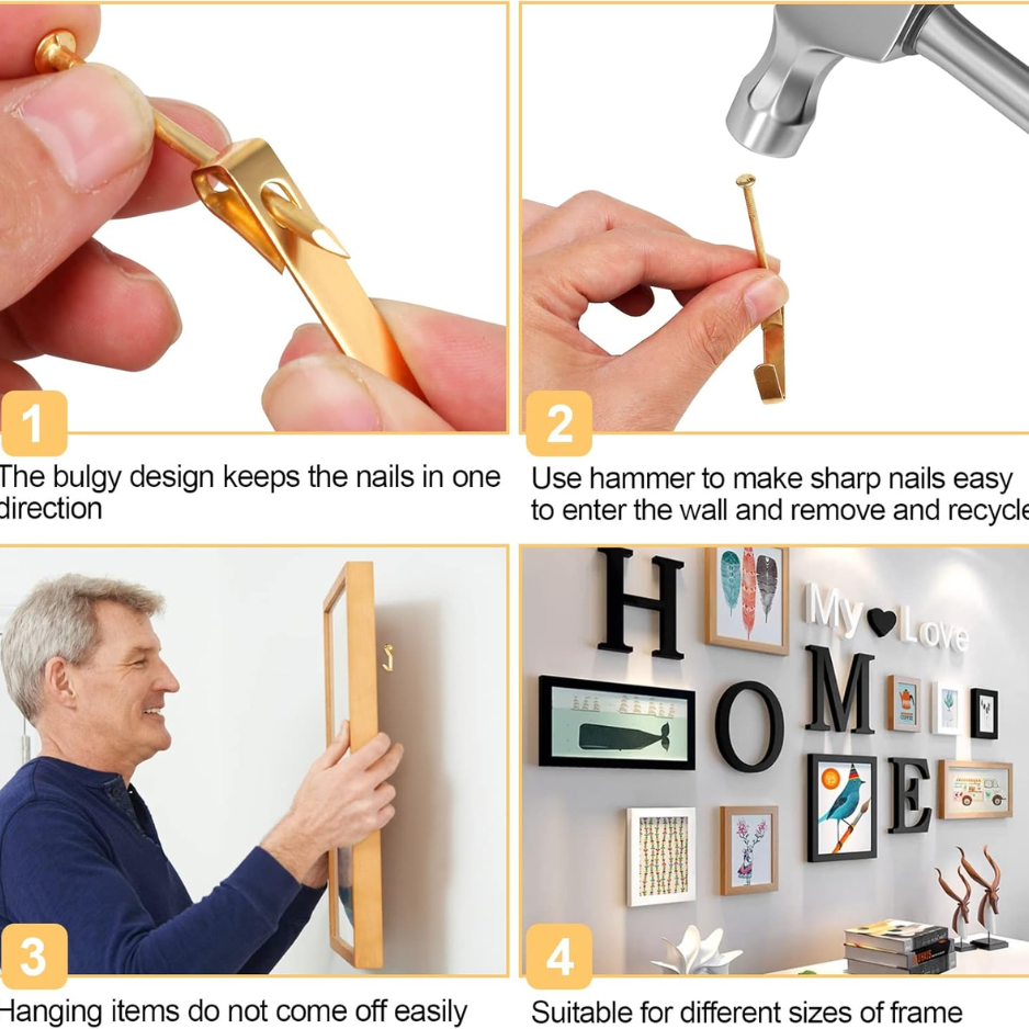 184-Piece Picture Hanging Kit with Heavy-Duty Metal Hooks - Gold
