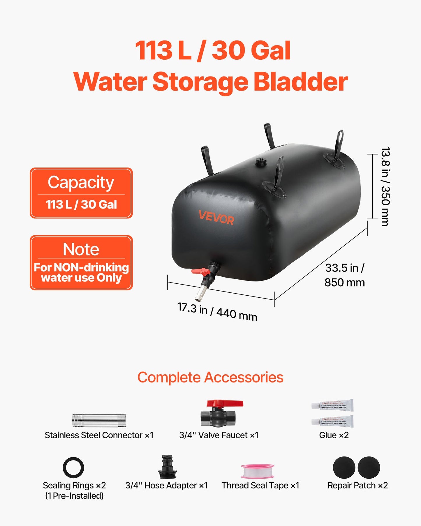 30 Gal Collapsible Water Storage Bladder - Leakproof Garden & RV Tank