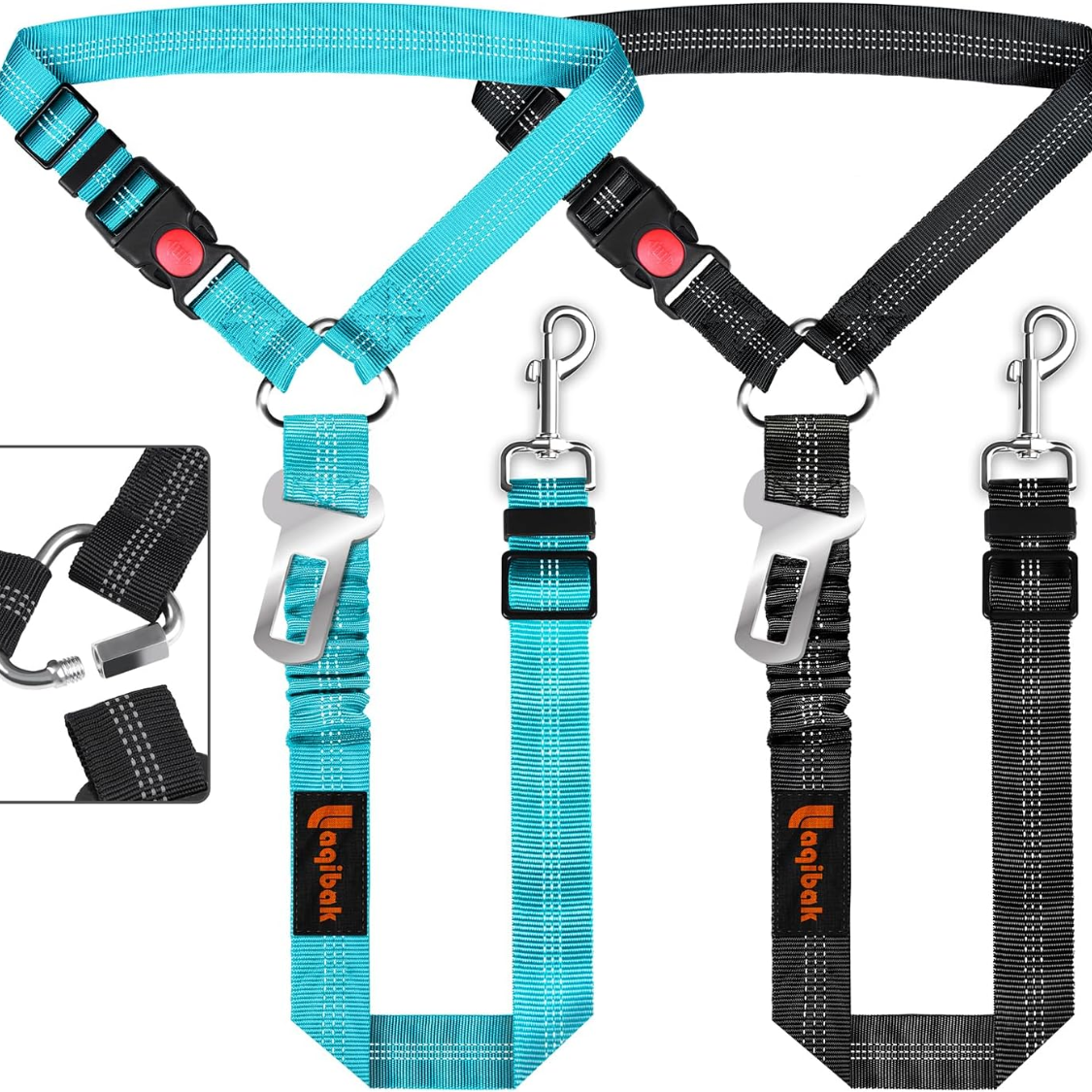 Removable Dog Seat Belt Harness for Car - 3-in-1 Pet Safety Leash & Restraint, Reflective Nylon, Blue