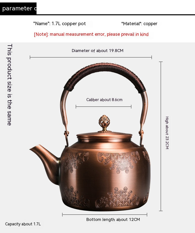 Copper Tea Brewing Pot with Manual Mechanism Antique Style Kitchen Water Kettle