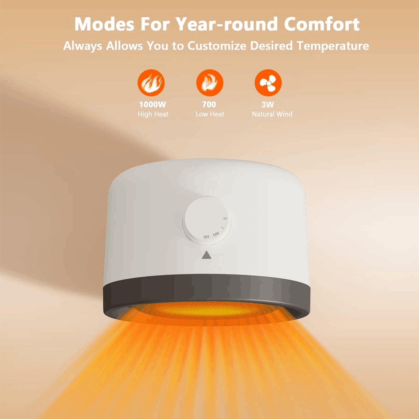Portable Ceramic Space Heater with 3 Modes, Fast Heating, Tip-Over & Overheat Safety