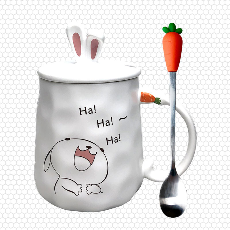 Cute Ceramic Water Cup with Lid and Spoon - Creative Drinkware for Kitchen