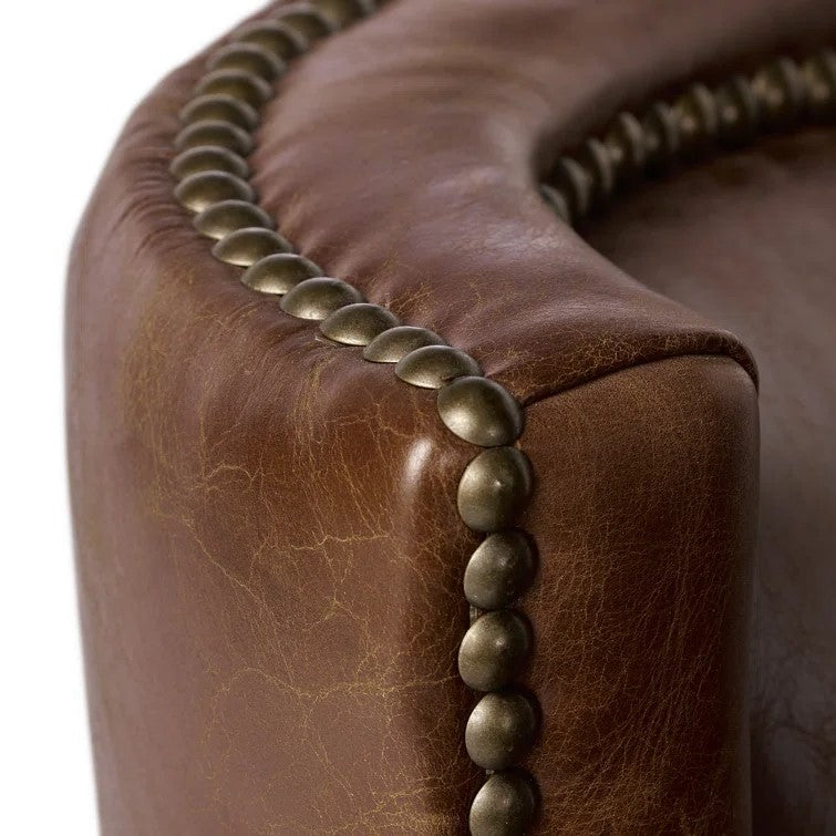 Genuine Leather Brown Single Sofa Chair - Vintage Style