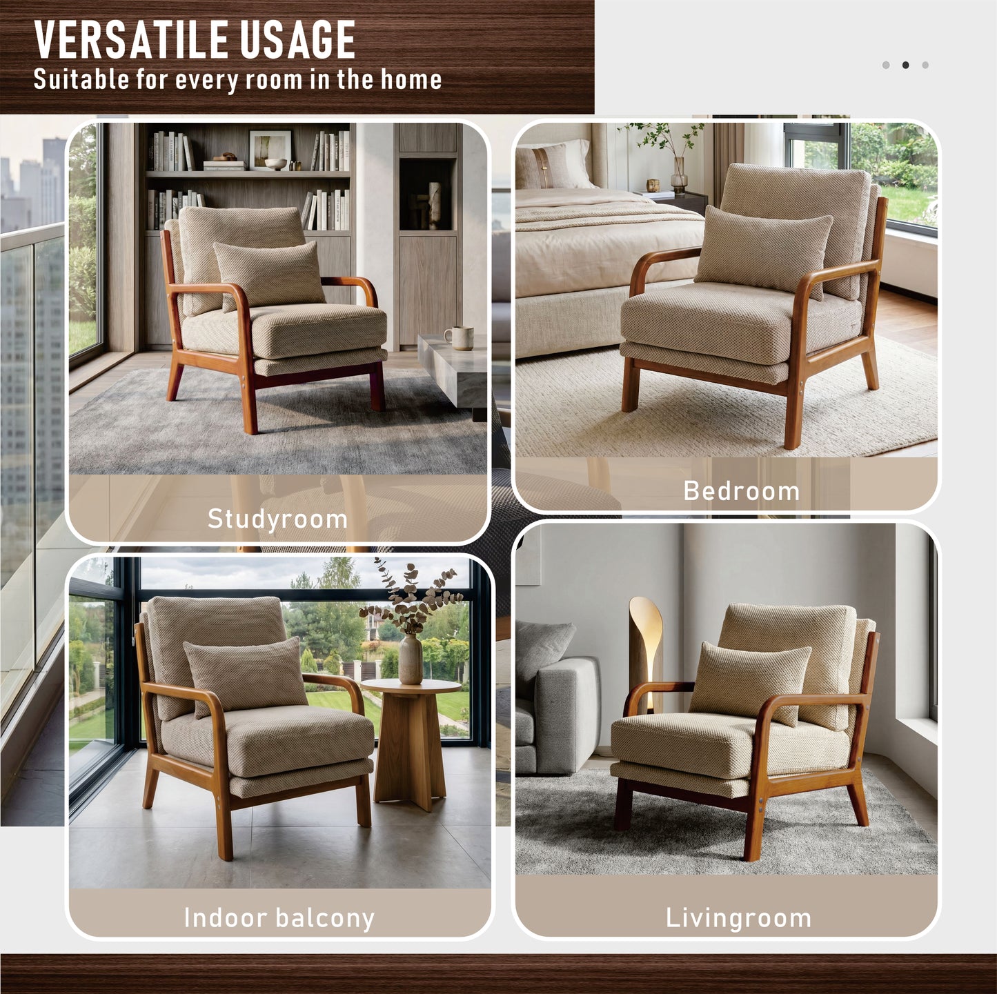 Mid-Century Modern Wooden Lounge Chair - Camel Upholstery