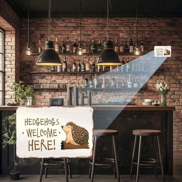 Hedgehog Welcome Sign - Weather Resistant Metal Yard Decor