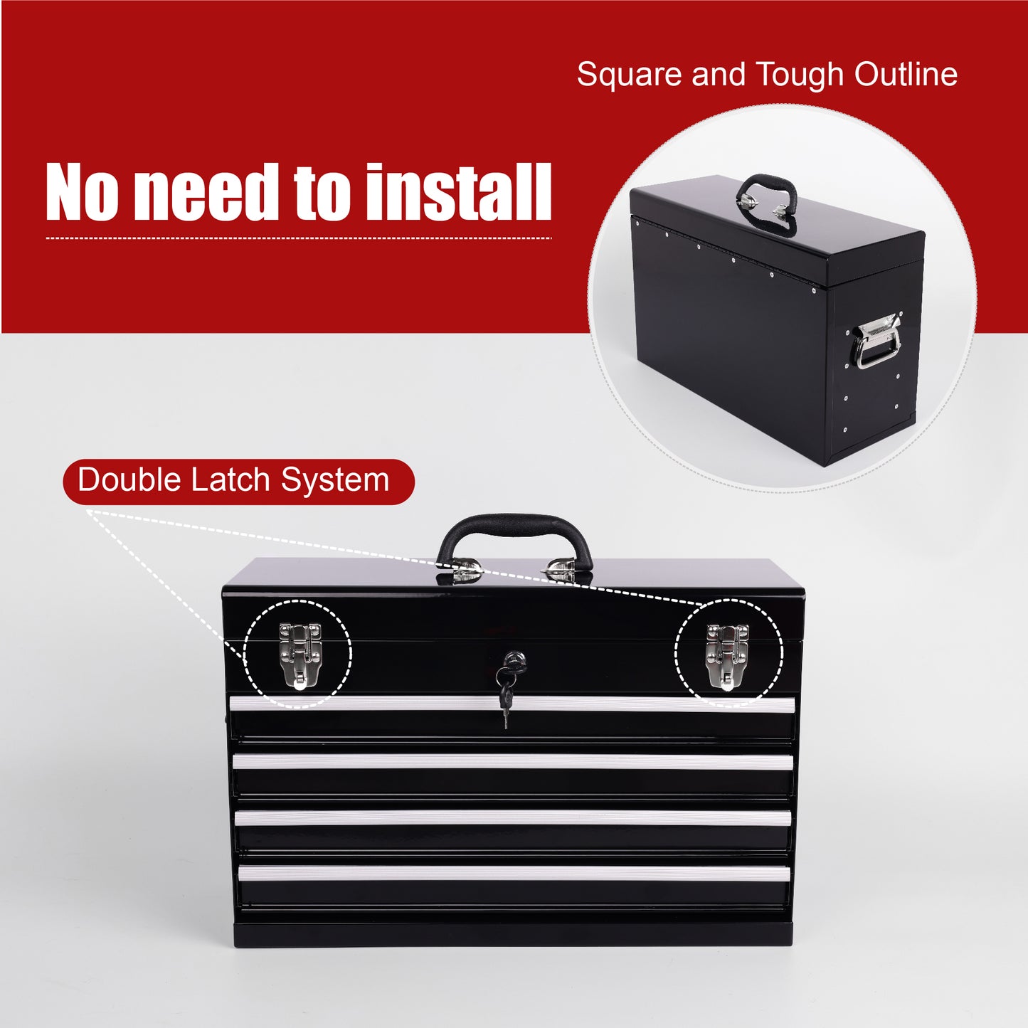 Heavy Duty Metal Tool Box 21-Inch with 4 Drawers and Locking Mechanism