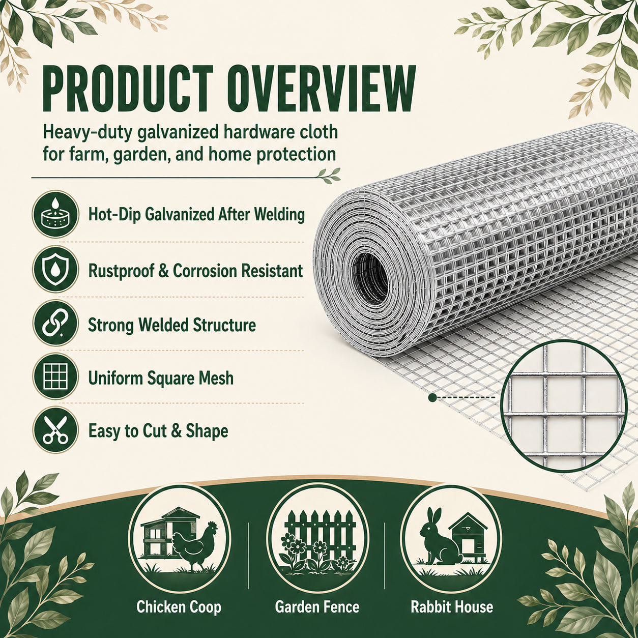 24in x 100ft Silver Metal Mesh Chicken Wire Roll for Fencing