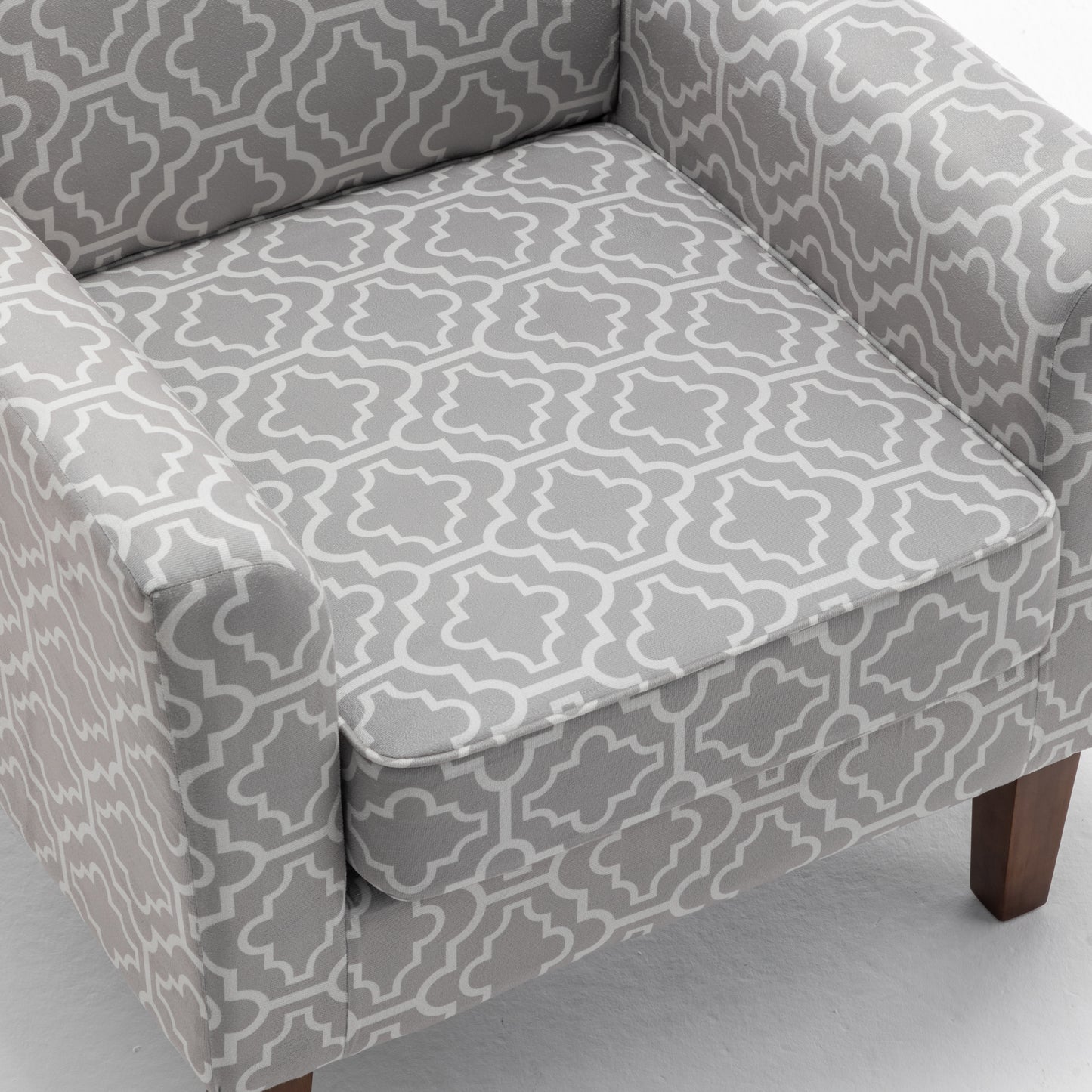 Patterned Polyester Blend Armchair, Solid Birch Wood Frame With Brown