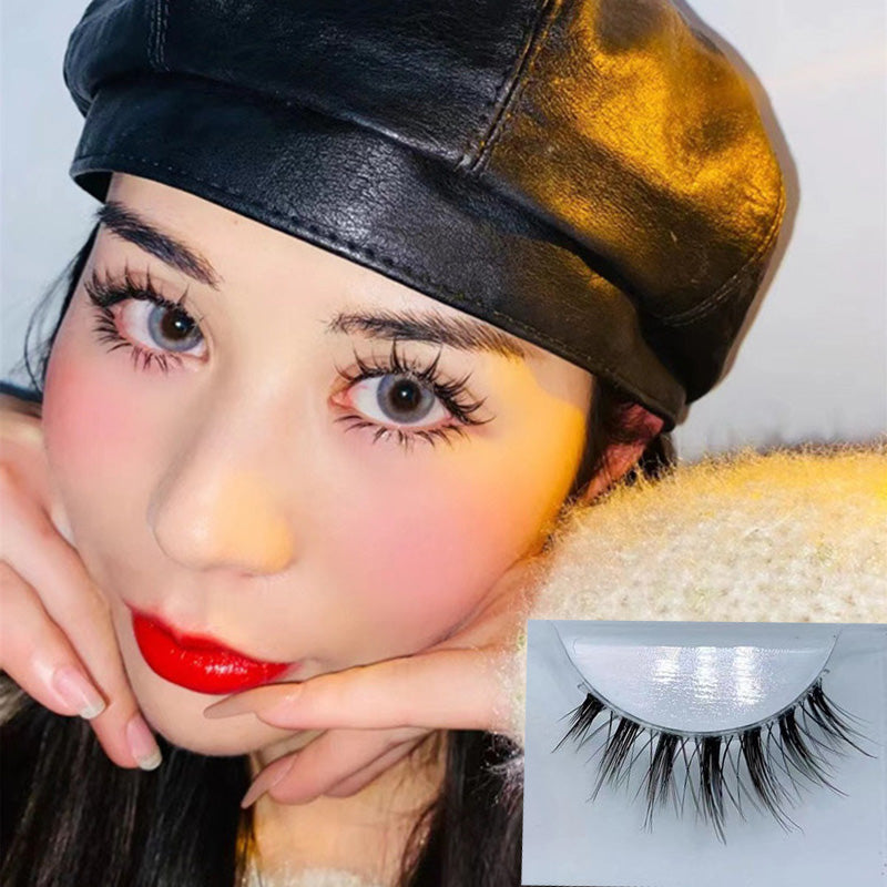 False Eyelashes 12mm Long with Glue - Reusable Man-Made Fiber Lashes