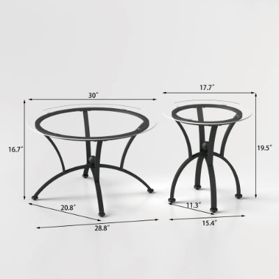 3 Piece Tempered Glass Coffee Table Set with Rustic Black Finish for Living Room