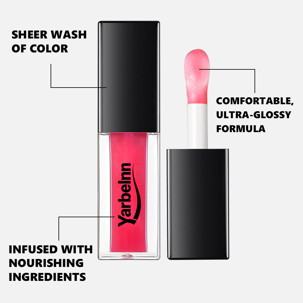 Mirror Glossy Lip Oil - Hydrating Plumping Lip Tint with Large Applicator Wand