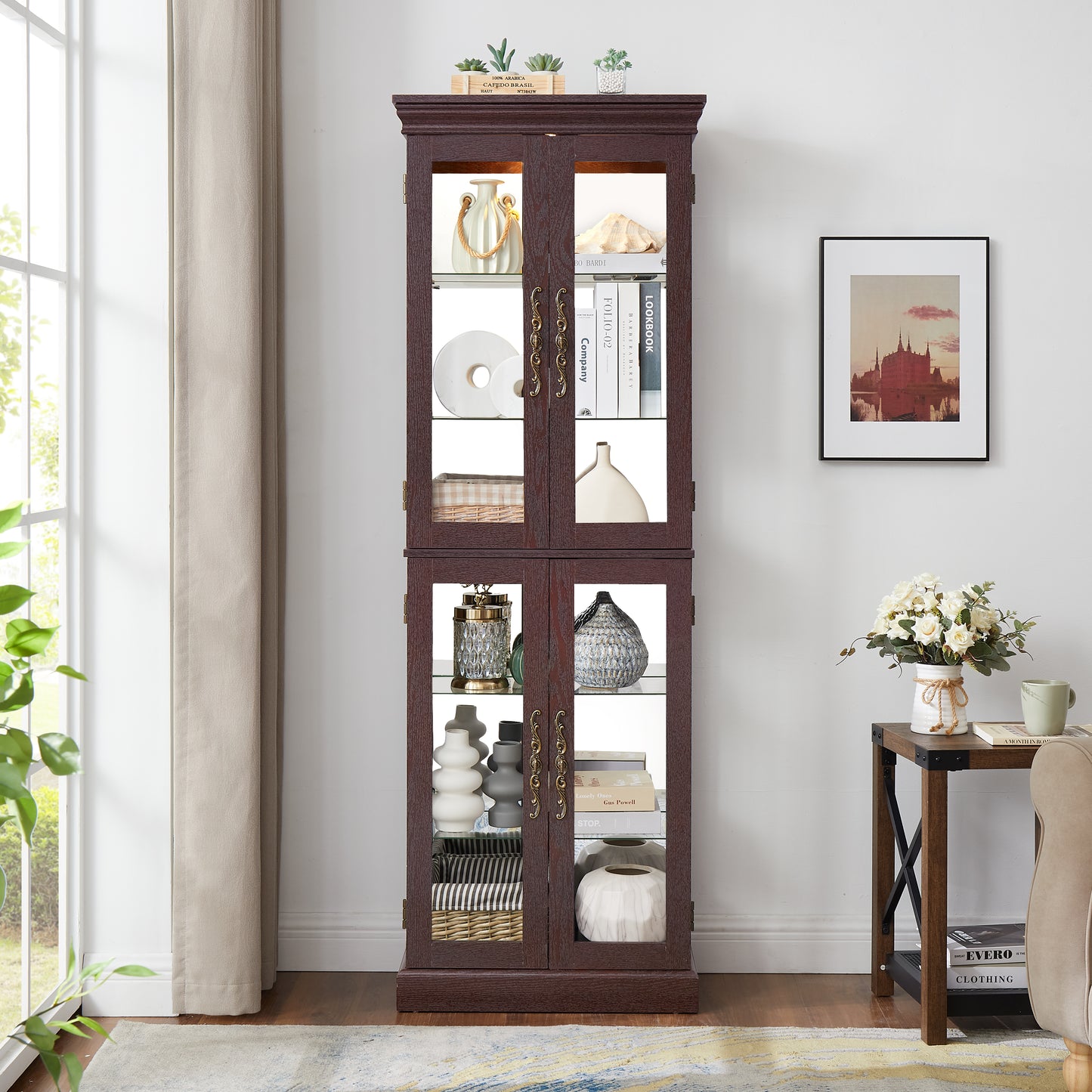 Lighted Glass Curio Display Cabinet,Display Cabinet,Glass Storage