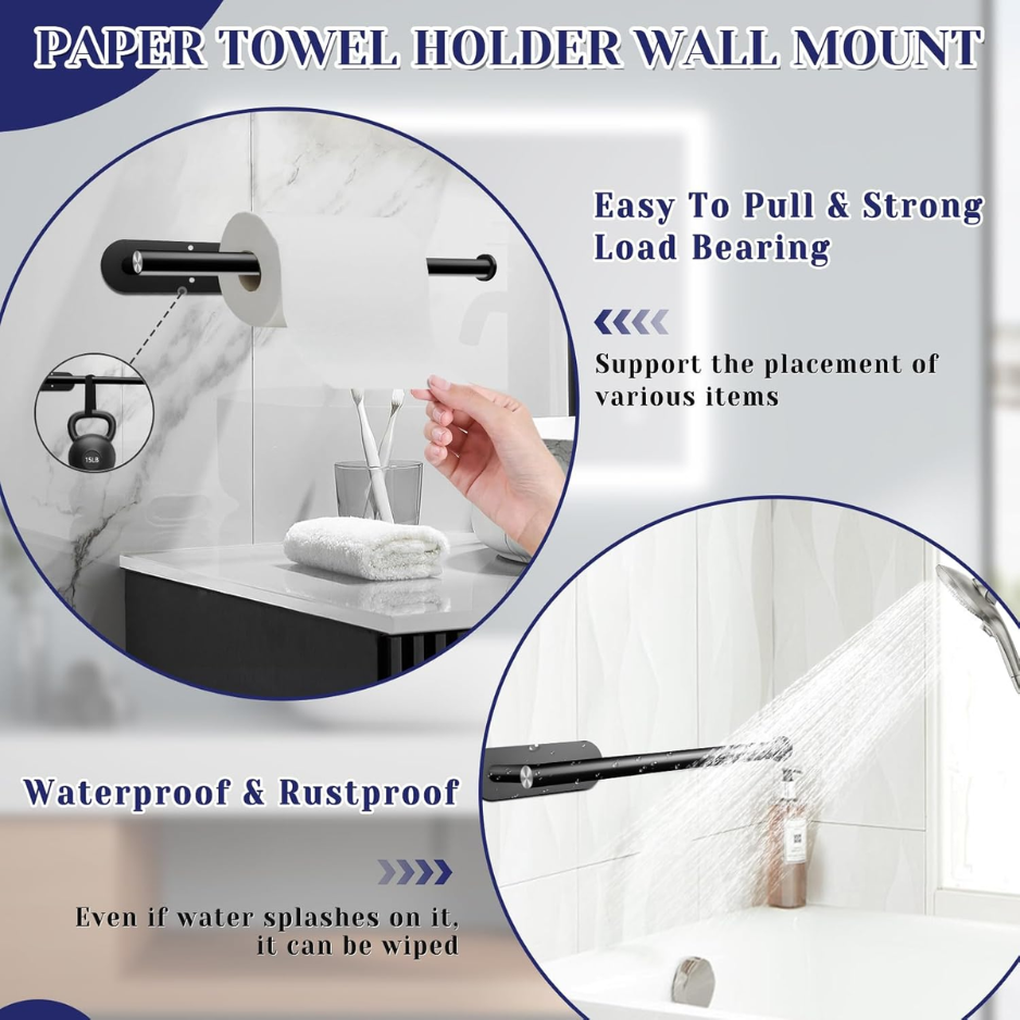 Black Under-Cabinet Paper Towel Holder - Self-Adhesive Stainless Steel