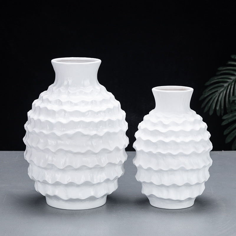 Irregular Wave Ceramic Vase - Modern White Porcelain Home Decor