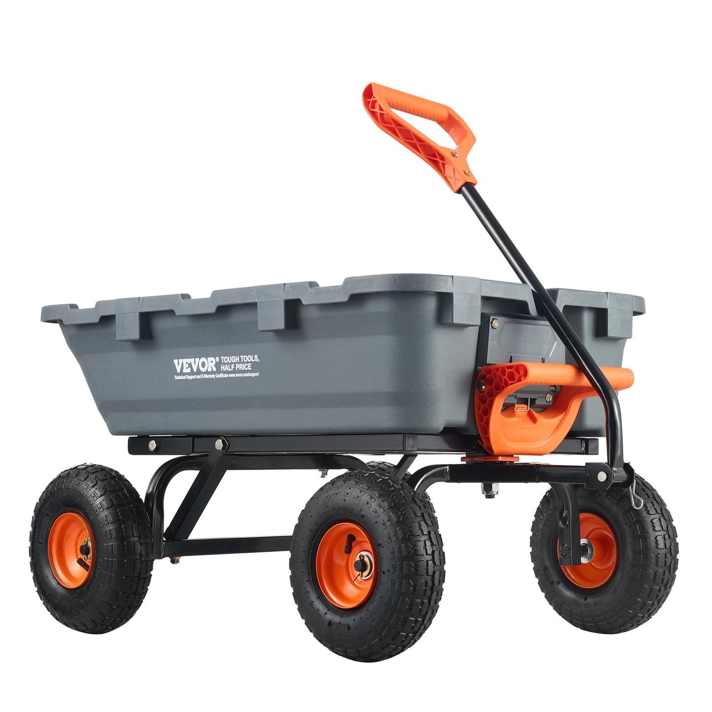 Heavy-Duty Garden Dump Cart 800 Lb Capacity with 2-in-1 Handle & Steel Frame - Black