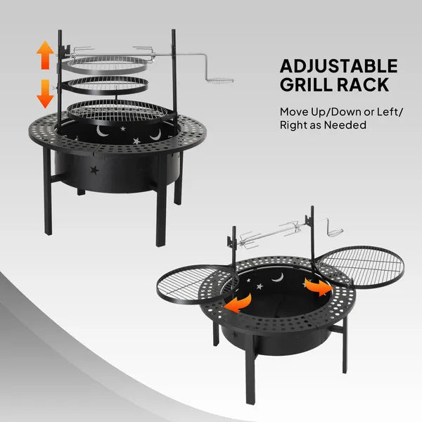 33-Inch Outdoor Fire Pit with 2 Cooking Grills - Black